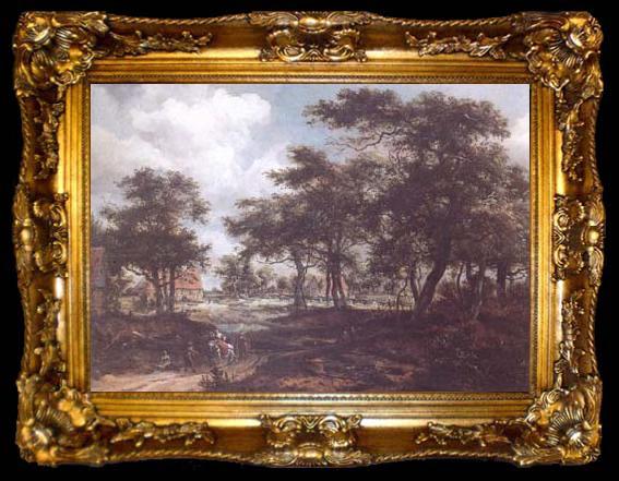 framed  Meindert Hobbema Wooded Landscape with Travellers (mk25), ta009-2